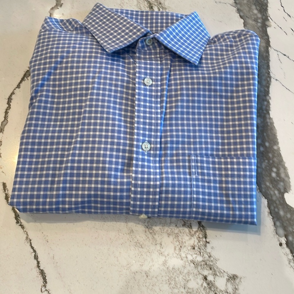 Jos. A Bank Non-Iron Slim Fit Men's Checked Shirt Blue White 15.5"